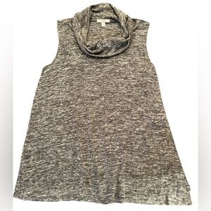 Sejour Olivia Cowl Neck Top Grey Ebony Heather Blouse Sleeveless Split Side NWT